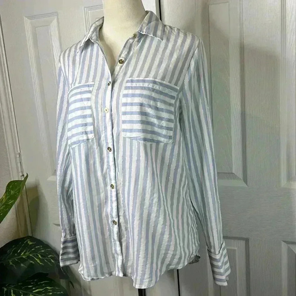 MICHAEL KORS Medium Shirt Striped Button Up Collared Long Sleeve - Picture 3 of 11